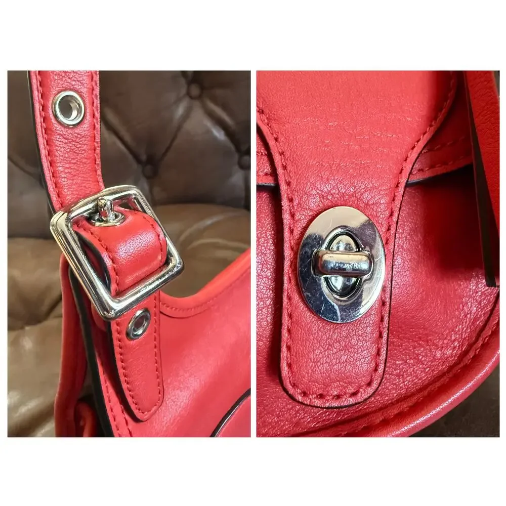 Coach Legacy Amanda 19925 Coral Red Leather Flap Crossbody Tassel Bag